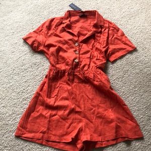 Linen Blend Orange Romper
